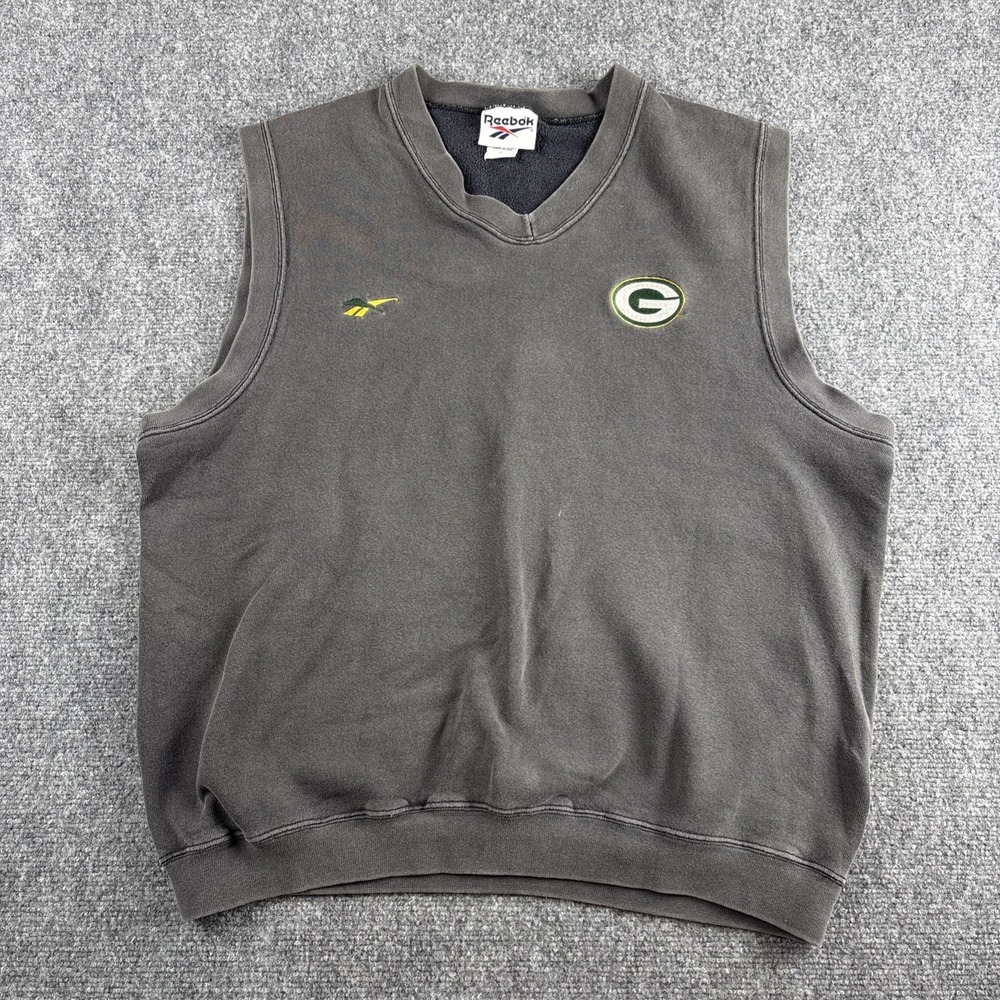 Vintage Packers Reebok G Logo Pullover Vest Heather Gray Size L